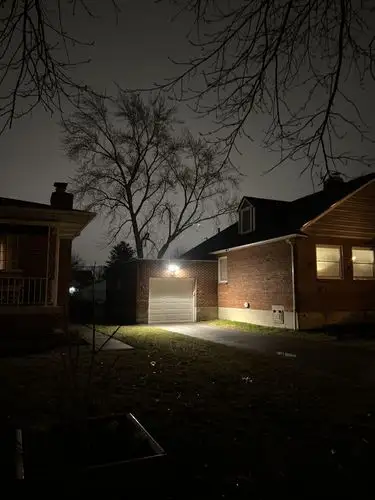 Late night glow in a quiet backyard.